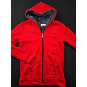 Red Sherpa Lined Zip Up Hoodie Jacket Anchor Buttons L‎